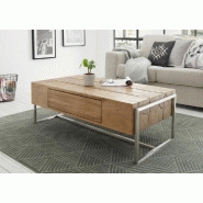 Table basse DARIO 110 x 60 cm - Chêne finition huilée avec 1 tiroir et piétement acier brossé_5