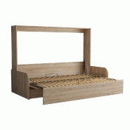 Armoire lit escamotable VERTIGO SOFA - structure accoudoirs chêne - tissu gris - couchage 160x200 cm_5