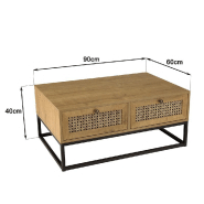 Table basse Caline 4 tiroirs - effet cannage et métal noir - style scandinave_5