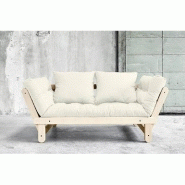 Banquette méridienne futon BEAT en pin naturel - tissu écru - couchage 1 personne 75x200 cm_5