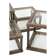 Set de 4 tables basses carrées SQUA - Bois marron et verre transparent - Design sobre et rustique_5