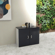 Armoire basse à portes battantes - Mobel Linea - 100, Gris anthracite, Gris aluminium_5