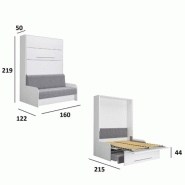 Composition angle lit escamotable Sofa Automatica - Canapé microfibre gris 140x200 cm avec rangement intégré_5