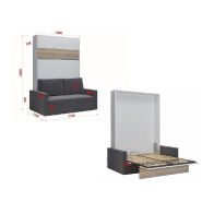 Armoire lit escamotable DJUKE SOFA - canapé gris 140x200 cm avec bandeau blanc mat - confort et fabrication européenne_5