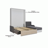 Lit escamotable Aladyno Sofa 140x200 cm - méridienne réversible tissu gris, bandeau blanc_5