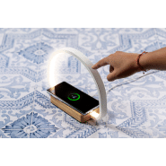 Lampe de bureau multifonctions en bambou - 25 LED - Luminosité réglable - Chargeur rapide sans fil 10W et port USB_5