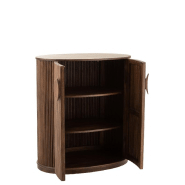 Buffet bas RAYI 2 portes en bois de manguier brun foncé - Design ovale et finition striée_5