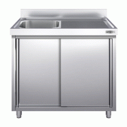 Plonge inox 1 bac et égouttoir sur placard - P 700 mm - 1400 mm bac à gauche_5