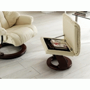 Fauteuil relax CLAIRAC - cuir crème - pied en bois noyer - avec repose-pied - inclinable à 135° et pivotant à 360°_5