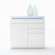 Buffet haut Ocean - laqué blanc brillant, 2 portes, 3 tiroirs, LED inclus_5