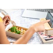 Lunch box en plastique PP - couvercle en bambou avec support téléphone - 2 compartiments de 700 ml avec couverts inclus_5