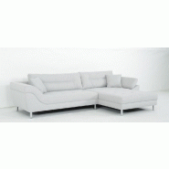 Canapé d'angle fixe droite TIPIX - Tissu Bergamo gris clair - Manchette relevable et méridienne réversible_5