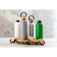 Bouteille en aluminium - couvercle en bambou - 600 ml - couleur blanche_5