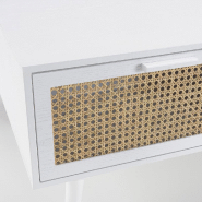 Table basse ANDROS blanche - cannage naturel, 2 tiroirs et 1 niche_5