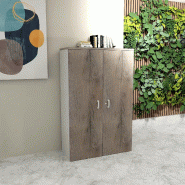 Armoire moyenne avec portes en bois - Mobel Linea - 100, Chêne grisé_5