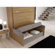 Armoire lit escamotable NAXOS SOFA - 140x200 cm - Merisier Verona - Canapé tissu gris_5