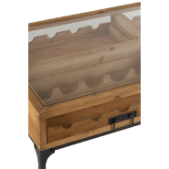 Table basse industrielle FAKY - 2 tiroirs pour bouteilles - métal noir et bois naturel_5