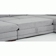 Canapé d'angle gauche convertible panoramique Marcus - tissu gris clair - méridienne avec coffre, têtières réglables et lit gigogne 265x126 cm_5