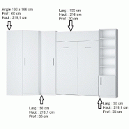 COMPOSITION ARMOIRE LIT ESCAMOTABLE DYNAMO BLANC MAT COUCHAGE 140 X 200 CM  2 COLONNES RANGEMENTS + ANGLE_5