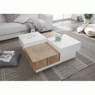 Table basse PIXBO - Laquée blanc mat et décor chêne - 2 tiroirs - Design original_5