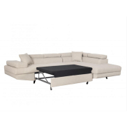 Canapé d'angle méridienne droite RINO convertible beige avec coffre de rangement et pieds laqués noirs_5