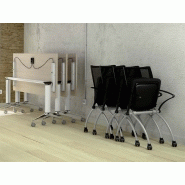 Chaise de collectivité à roulettes Siri - assise rabattable - tissu et résille - structure finition argentée_5