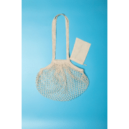 Sac shopping pliable en maille 100% coton - avec anses longues et pochette pliante à cordes - couleur beige_5
