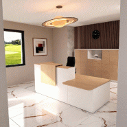 Comptoir d'accueil bi-colore avec PMR Delta et réhausse - Droite, Blanc, Oui, 262, Chêne moyen_5