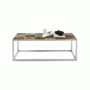 Table basse BRODER 100 x 60 cm - Métal laqué silver et plateau en manguier massif et vieux bois de bateaux_5