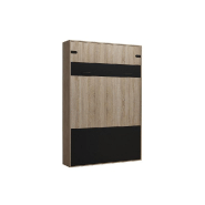 Lit escamotable style industriel KEY SOFA - chêne, bandeau noir, canapé gris 140x200 cm - avec rangements et vérins à pistons_5