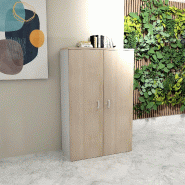 Armoire moyenne avec portes en bois - Mobel Linea - 80, Acacia clair_5