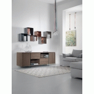 Buffet/Meuble TV design MADY 180cm - Noyer, portes coulissantes et piétement en verre trempé_5