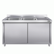 Plonge inox 2 bacs et égouttoir sur placard - P 600 mm -_5
