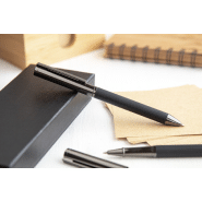 Parure stylos - Métal - Stylo à bille et roller - Étui cadeau en papier noir - Encre bleue_5