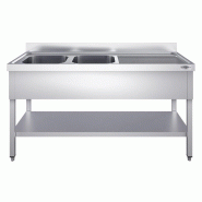 Plonge inox 2 bacs avec égouttoir et étagère - P 700 mm - 1600 mm bac à gauche_5