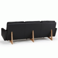 Canapé 3 places design scandinave EGSMARK - piétement en chêne - cuir noir - rembourrage NOSAG 40kg/m3_5