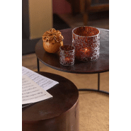 Lot de 2 tables gigognes rondes marron - Aluminium et fer - Style rétro antique_5