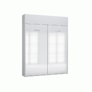Composition armoire lit DYNAMO - Façade blanc brillant - Colonne bibliothèque blanc mat - Couchage 160x200 cm - Gain de place et design contemporain_5