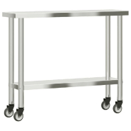 Vidaxl table de travail de cuisine avec roues 110x30x85 cm inox 376461_5