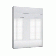 Armoire lit escamotable Dynamo Sofa - accoudoirs, façade blanc brillant et canapé marron - couchage 160x200 cm_5