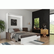 Lit escamotable DYNAMO SOFA - canapé angle méridienne réversible blanc avec accoudoirs tissu marron 140x200 cm_5