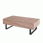 Table basse relevable HAPPY 120x60 cm - Mélaminé chêne avec double plateau et niche de rangement_5