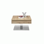 Table basse Monroe - plateau pivotant en placage chêne noueux - piétement métal inox brossé_5