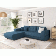 Canapé d'angle à gauche convertible ZELI bleu - Design scandinave avec coffre de rangement et deux coussins_5