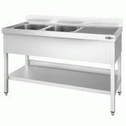 Plonge inox 2 bacs avec égouttoir avec étagère - P 600 mm - 1600_5