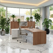 Bureau d'angle T45 avec caisson - Quadrifoglio. - 220, Gauche, Noyer Canaletto et blanc_5