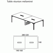 Grande table de réunion X8 avec plateaux laqués Officity. - Blanc 9010, 560, Gris RAL 7004_5