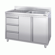 Plonge inox 1 bac à droite et égouttoir sur placard avec 3 tiroirs - 1200 x 600 mm_5