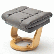 Fauteuil relax Clairac XL - assise en cuir marron nougat, pied en bois naturel avec repose-pied, inclinable 135° et rotation 360°_5