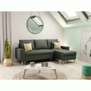 Canapé d'angle réversible convertible ARKO vert foncé avec coffre de rangement et coussins d'appoint_5